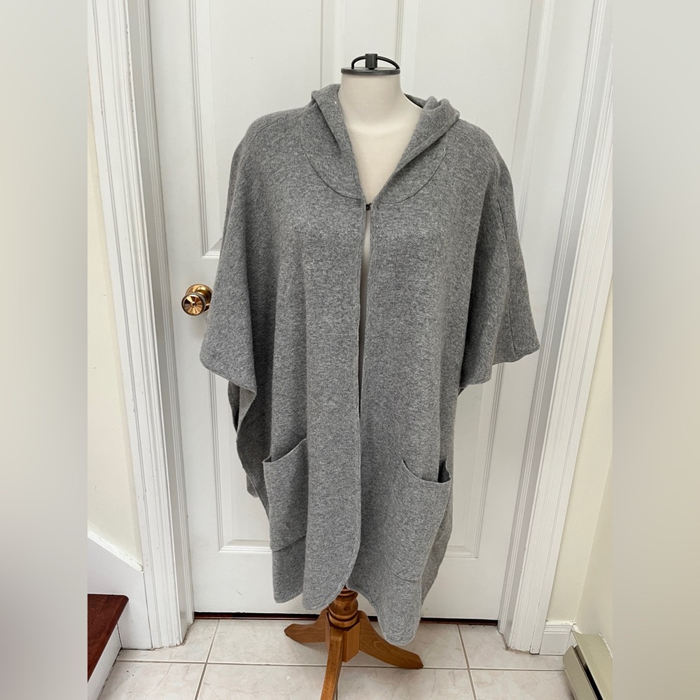Orange Fashion Village poncho Gray Hooded Women's Cape sweater Coat one size